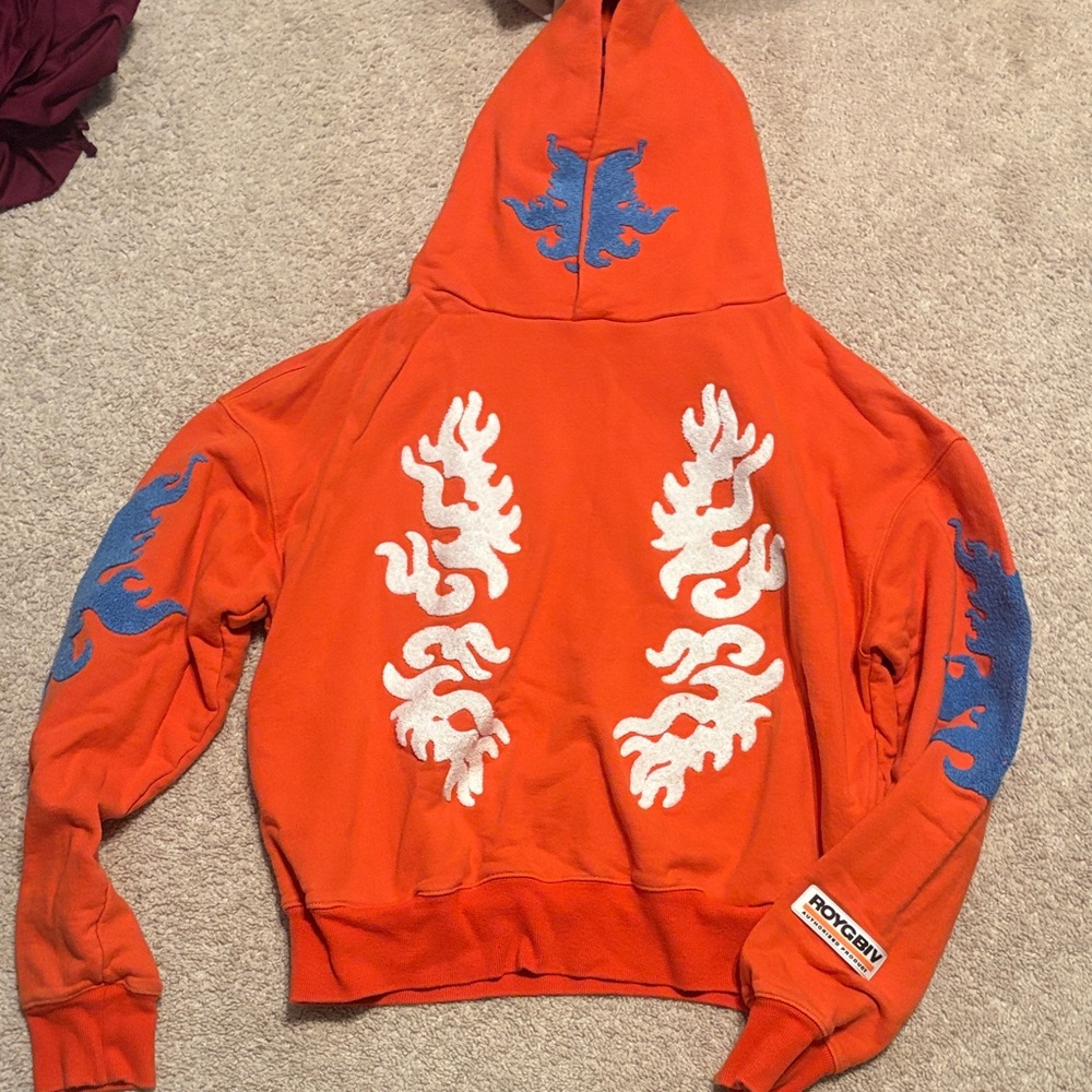 RGB(roygbiv) freight hoodie. Orange flame design